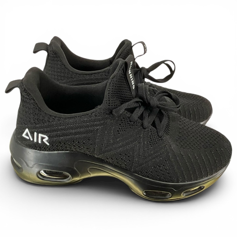 Black‎ Knit Running Sneakers Air Cushion Athletic Shoes Mens 7.5 Mesh Trainer